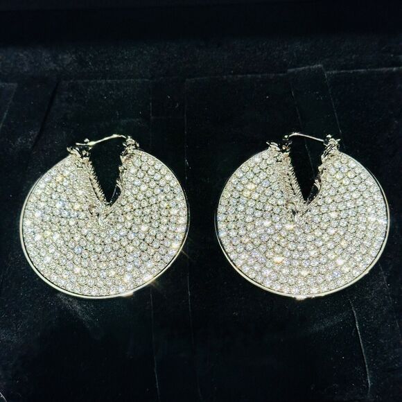NIB Versace Rhinestone Barocco Virtus Silver Circle Hoop Earrings $1,125 - Picture 9 of 12